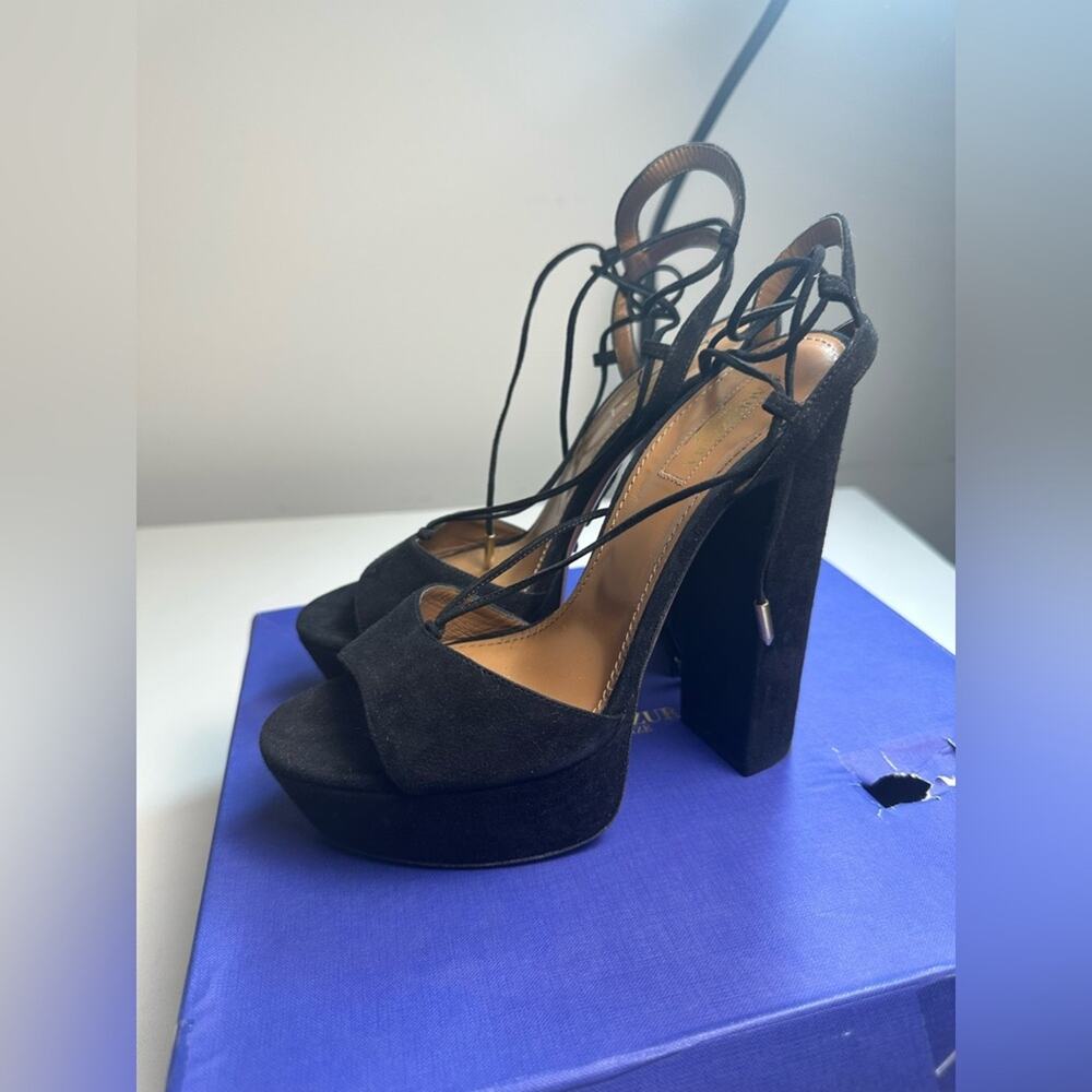 Aquazzura Black Suede Platform Strappy Heels Size 38 Austin Plateau
